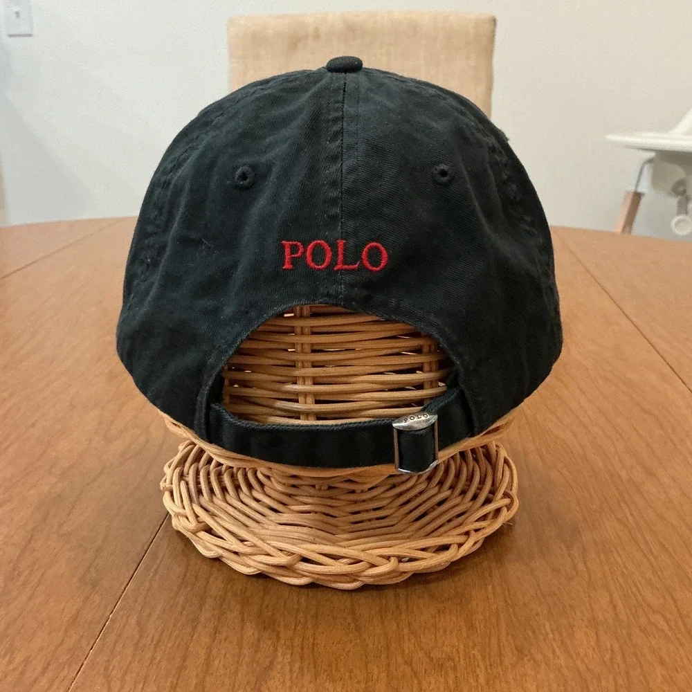 Y2K Polo Ralph Lauren Baseball Cap Mens OS Black Red Pony Logo Urban Hat Preppy